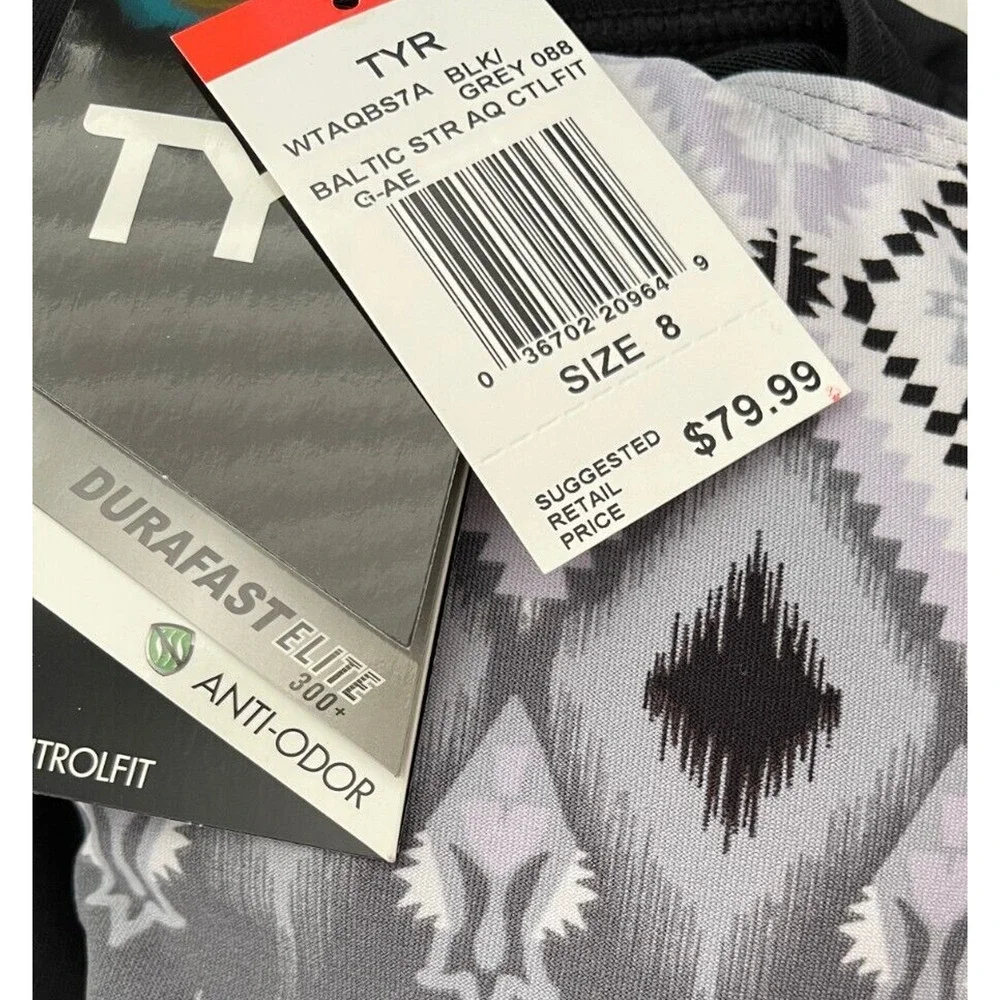 TYR Women Baltic Star Aqua ControlFit 1pc SwimSuit Black Grey - Size 8 - $80
